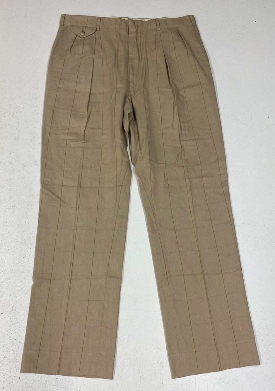 VTG 90s Polo Ralph Lauren pleated plaid herringbone wide leg dress pants, 35x31